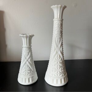 Milk Glass Elegant Vintage White Vase Set